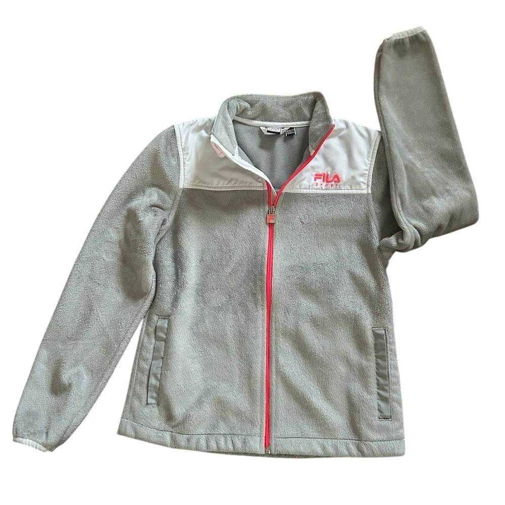 FILA Sport Gray Full Zip Fleece Jacket Colorblock Athletic Layer Girls 10/12